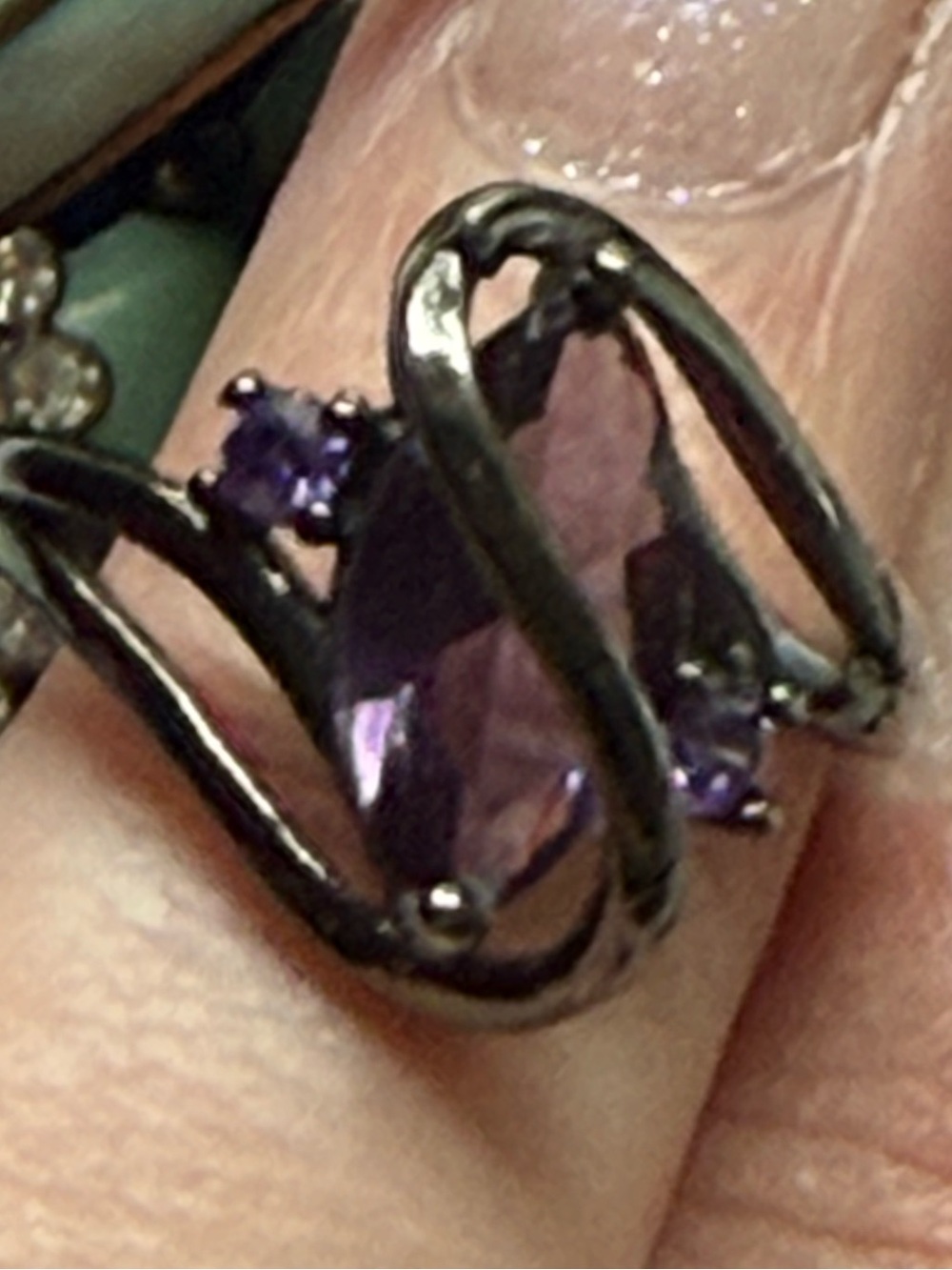 Genuine Amethyst Purple Marquise Cut Amethyst Black Gold Ring
